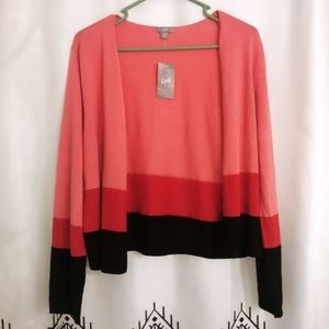 SALE! J Jill PINK RED BLACK COLOR BLOCKED SWEATER CARDIGAN NEW size Large Peti…